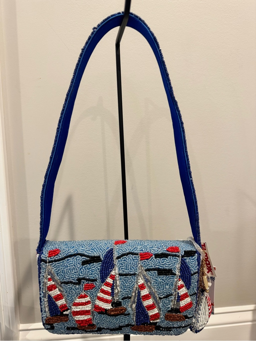 Viral Beaded Sailboat  Bag in Blue